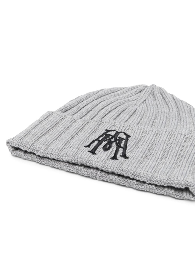 Shop Paolo Pecora Embroidered-logo Knitted Beanie In Grey