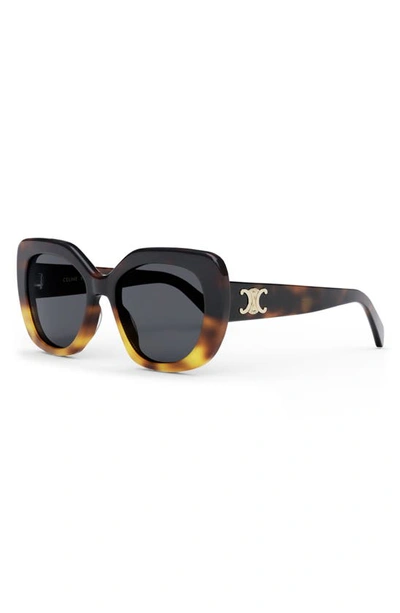 Shop Celine Triomphe 55mm Rectangular Sunglasses In Havana/ Smoke