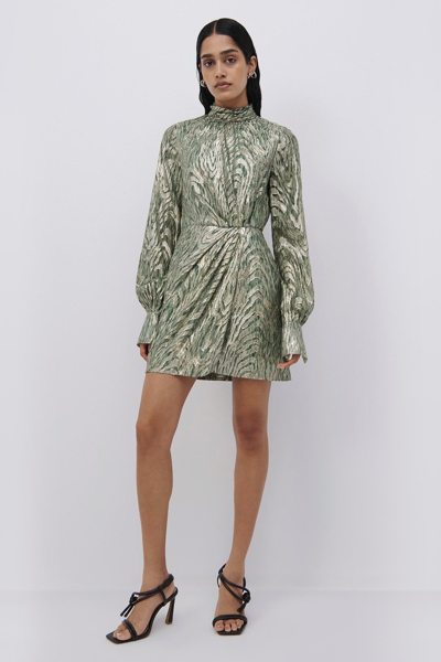 Shop Jonathan Simkhai Halen Fil Coupe Mini Dress In Hunter Green Metallic Moire