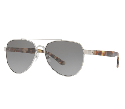 Shop Tory Burch Grey Gradient Aviator Ladies Sunglasses Ty6070 327511 57 In Grey,silver Tone