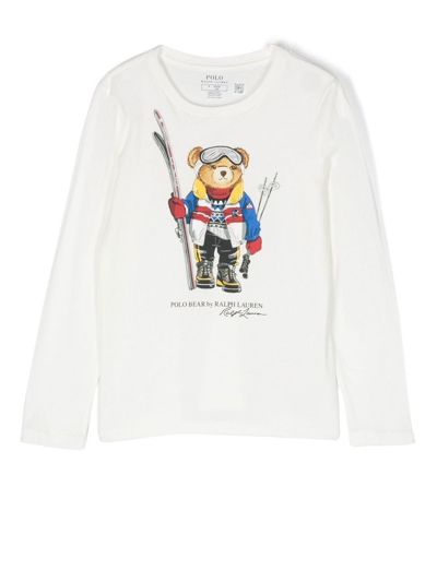 Shop Ralph Lauren Bear Long Sleeve T-shirt In Weiss