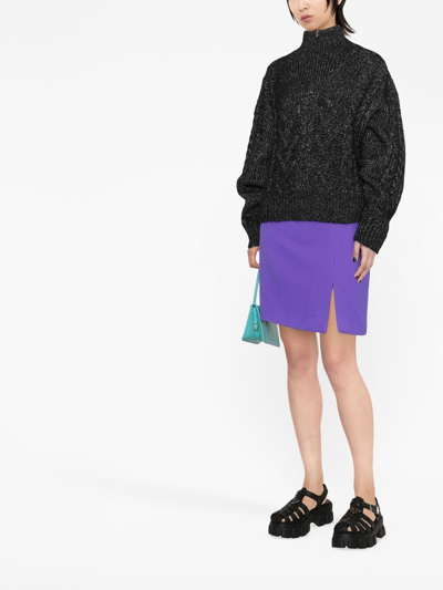 Ganni Cable-knit Sweater With Zip In Schwarz