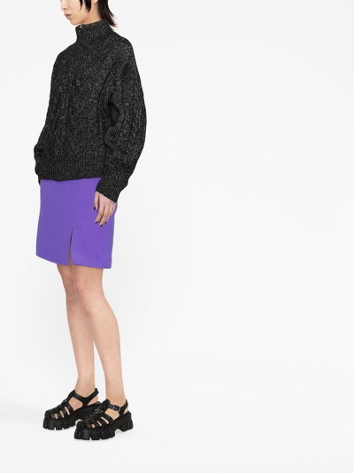 Ganni Cable-knit Sweater With Zip In Schwarz