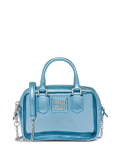 Miu Miu Metallic-effect Transparent Mini Bag In Blau