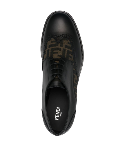 Shop Fendi Ff- Pattern Leather Derby Shoes In Schwarz