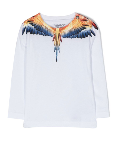 Shop Marcelo Burlon County Of Milan Feather-print Long-sleeve T-shirt In Weiss