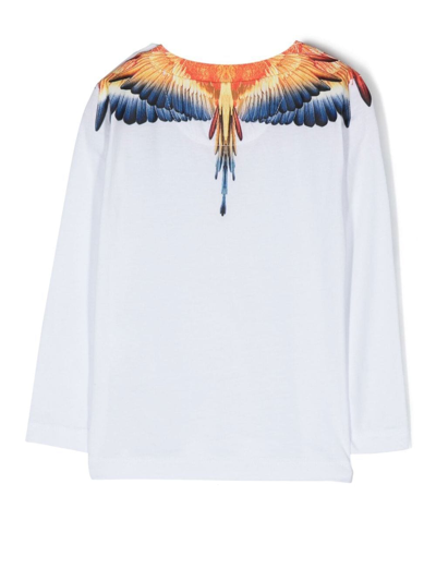 Shop Marcelo Burlon County Of Milan Feather-print Long-sleeve T-shirt In Weiss
