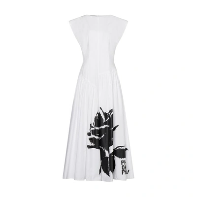 Shop Philosophy Di Lorenzo Serafini Dark Flower Poplin Dress In Bianco