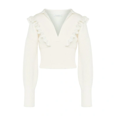 Shop Philosophy Di Lorenzo Serafini Wool Sweater With Ruffles In Bianco