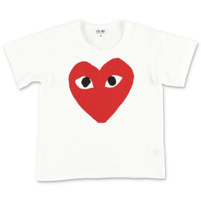 Shop Comme Des Garçons Play T-shirt Bianca In Jersey Di Cotone In Bianco