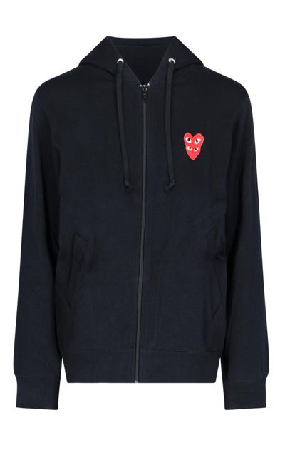 Comme Des Garçons Play Heart-embroidered Cotton-jersey Hoody In Black