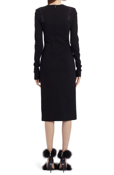 Shop Dolce & Gabbana Corset Detail Long Sleeve Midi Dress In Nero