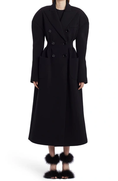 Shop Dolce & Gabbana Padded Shoulder Double Breasted Coat In Nero