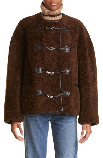 Shop Totême Teddy Genuine Shearling Jacket In Saddle Brown