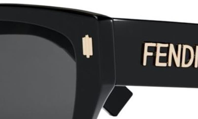 Shop Fendi The  Bold 54mm Geometric Sunglasses In Shiny Black / Smoke Polarized