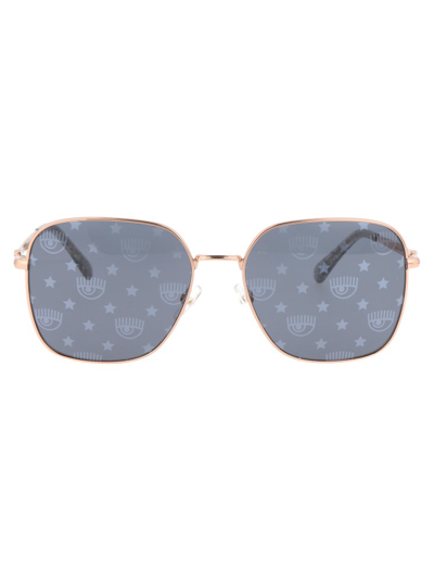 Shop Chiara Ferragni Monogram Square Frame Sunglasses In Gold