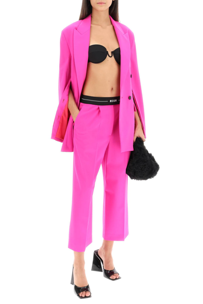 Shop Msgm Double-breasted Blazer With Open Sleeves In Fuchsia
