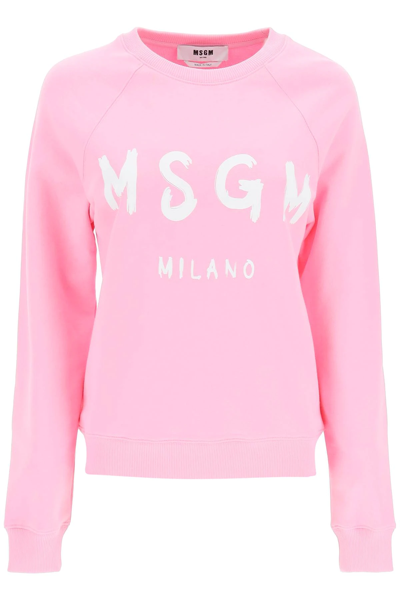 Shop Msgm Brushed Logo Sweatshirt In Pink