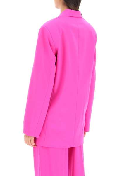 Shop Msgm Double-breasted Blazer With Open Sleeves In Fuchsia