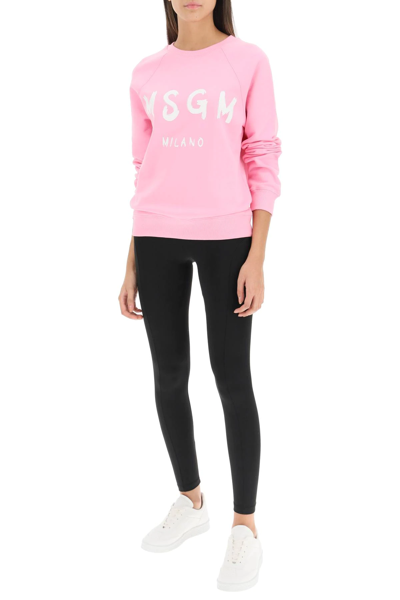 Shop Msgm Brushed Logo Sweatshirt In Pink
