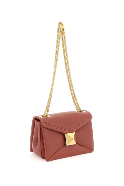 Shop Valentino Grained Leather One Stud Bag With Chain In Red,brown