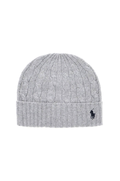 Shop Polo Ralph Lauren Cable Knit Beanie In Grey