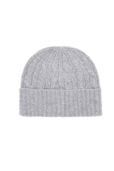 Shop Polo Ralph Lauren Cable Knit Beanie In Grey