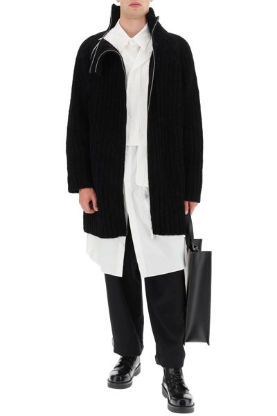 Shop Yohji Yamamoto Zip-up Coarse Wool Cardigan In Black