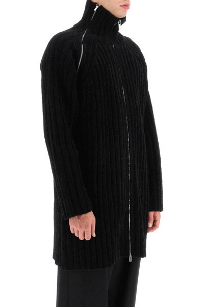 Shop Yohji Yamamoto Zip-up Coarse Wool Cardigan In Black