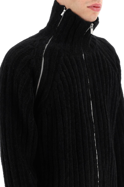 Shop Yohji Yamamoto Zip-up Coarse Wool Cardigan In Black