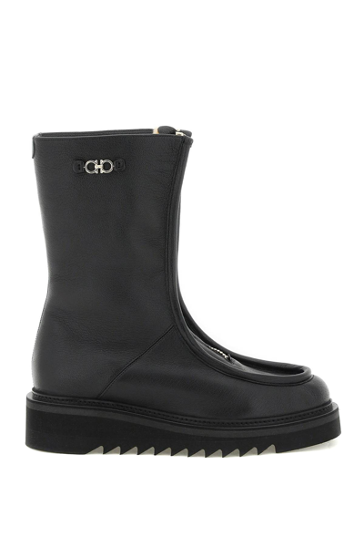 Shop Ferragamo Zip Up Leather Boots In Black