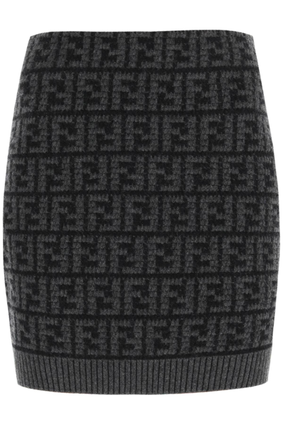 Shop Fendi Ff Cashmere Mini Skirt In Black,grey