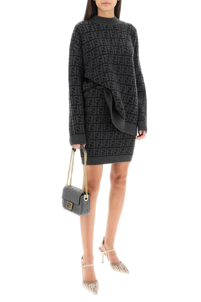 Shop Fendi Ff Cashmere Mini Skirt In Black,grey