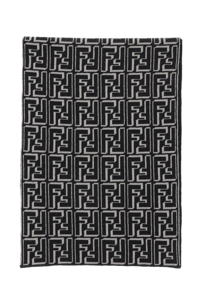 Fendi Rectangular Scarf In Black,beige
