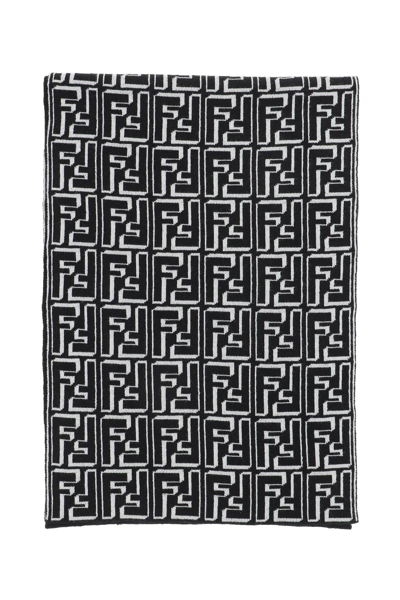 Shop Fendi 'ff' Wool Scarf In Black,white