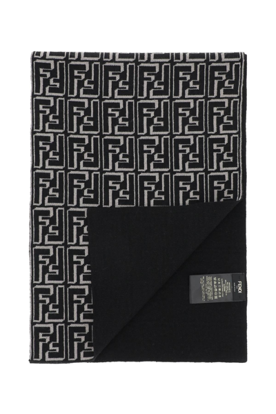 Fendi Rectangular Scarf In Black,beige