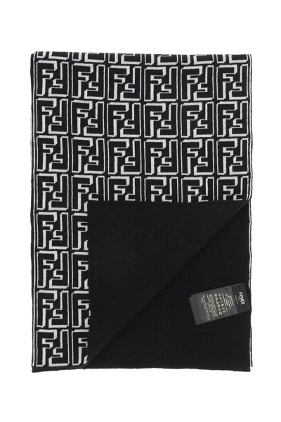 Shop Fendi 'ff' Wool Scarf In Black,white