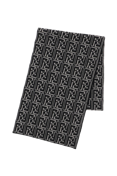 Fendi Rectangular Scarf In Black,beige