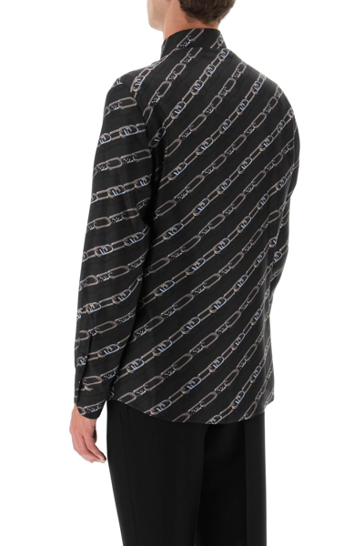 Shop Fendi Chain Print Silk Shirt In Black