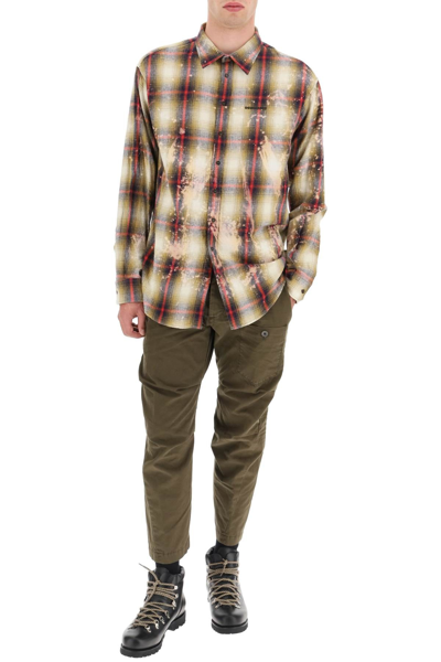 Shop Dsquared2 Drop Shoulder Shirt In Bleached Checked Flannel In Beige