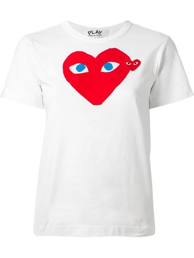 Comme Des Garçons Play Logo Embroidery Cotton T-shirt In White