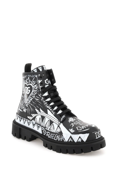 Shop Dolce & Gabbana Graffiti Print Leather Hi-trekking Boots In Black