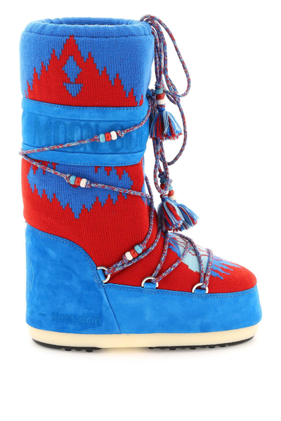 Shop Alanui Icon Knit Apres-ski Boots X Moon Boot In Blue,red