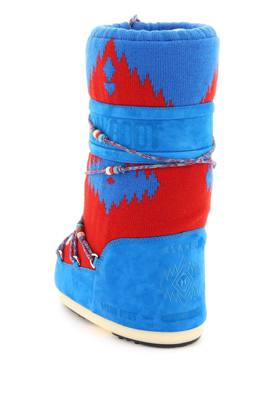 Shop Alanui Icon Knit Apres-ski Boots X Moon Boot In Blue,red