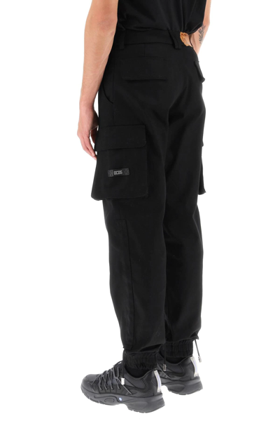 Shop Gcds Cotton Cargo Pants With Drawstrings In Black