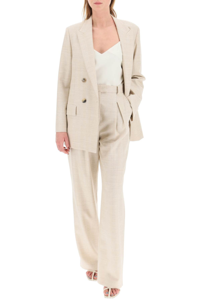 Shop Agnona Double-breasted Wool Silk Blazer In Beige