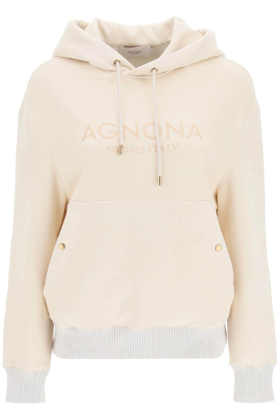 Shop Agnona Logo Hoodie With Cashmere Finishings In Beige