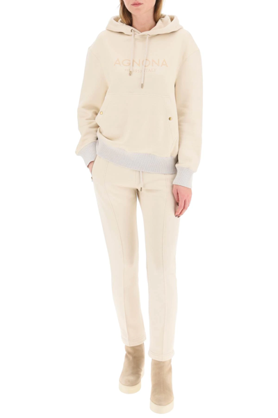 Shop Agnona Logo Hoodie With Cashmere Finishings In Beige