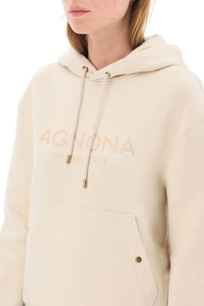 Shop Agnona Logo Hoodie With Cashmere Finishings In Beige