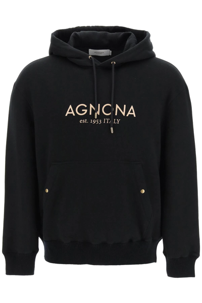 Shop Agnona Logo Hoodie With Cashmere Finishings In Black